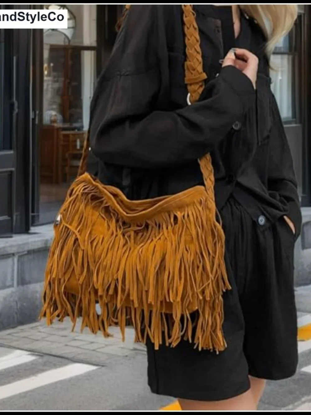 Fringe Crossbody Bag Women Large Hobo Shoulder Purse with Woven Strap